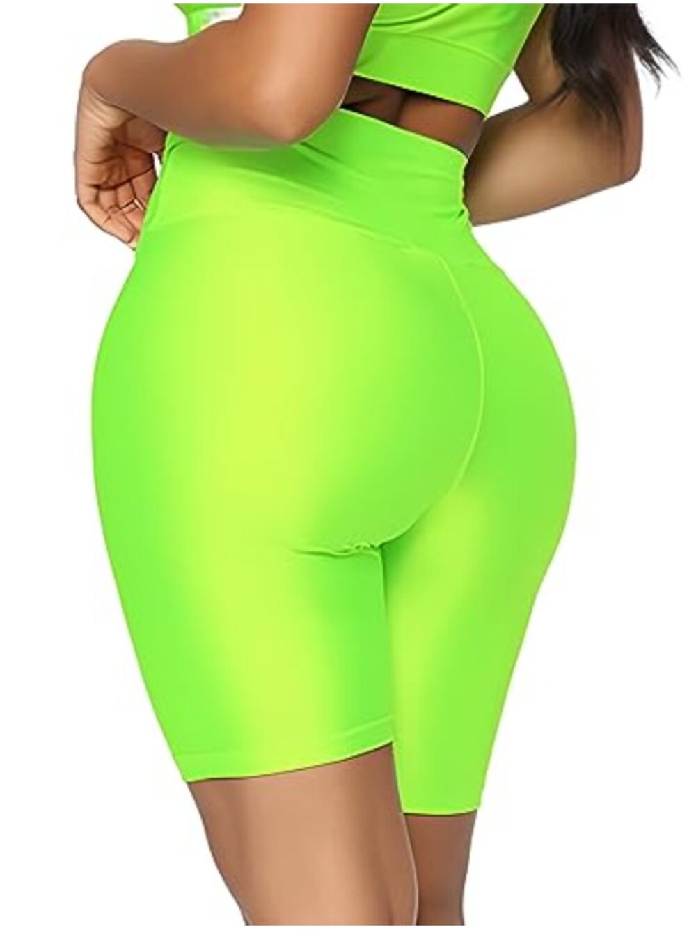 Shiny High Waist Biker Shorts Quick Dry Stretchy Yoga Running